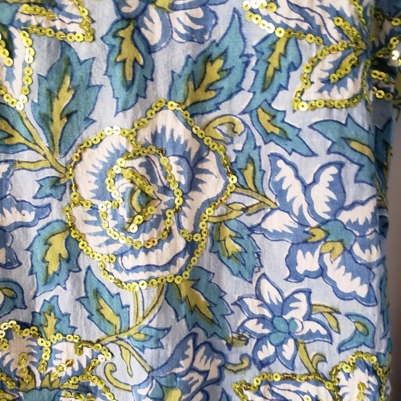 ๐ beach/pool tunic cover up blue with gold sequins size small ๐ - Picture 2 of 5